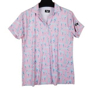 Waggle Men XL Pink Cheetah Golf Polo Shirt‎ Short Sleeve Stretch Performance